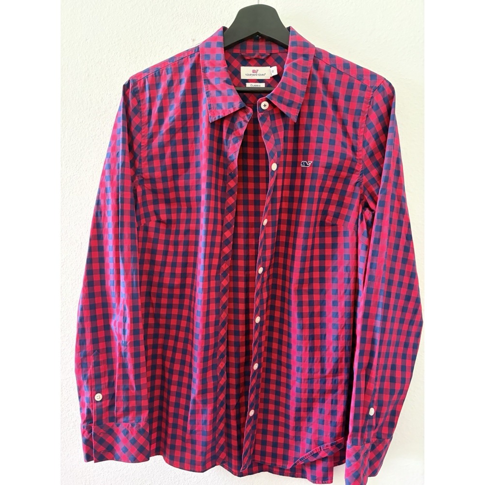 Vineyard Vines Women's 12 Red Blue Gingham Check Long Sleeve Button Down Shirt